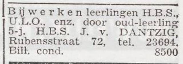 Advertentie van Joop Louis van Dantzig