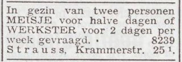 Advertentie 'personeel gevraagd' van het gezin David Strauss