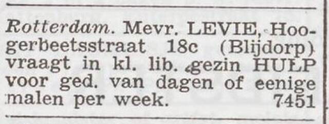Advertentie 'personeel gevraagd' van Henriette Levie-Gomperts
