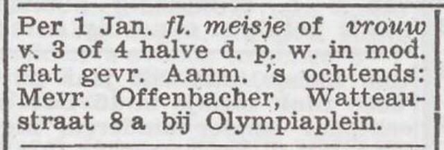 Advertentie 'personeel gevraagd' van Adele Offenbacher