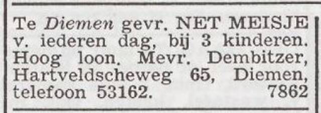 Advertentie 'personeel gevraagd' van Mirjam Dembitzer-Spira
