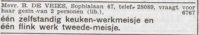 Advertentie 'personeel gevraagd' van Antje de Vries-Elzas