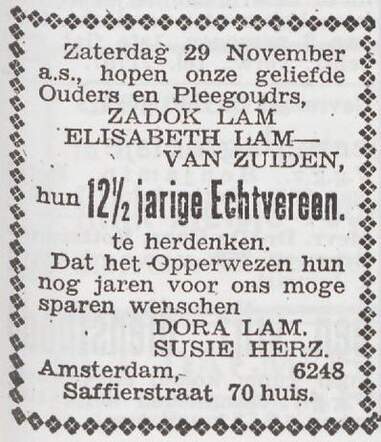 Aankondiging viering huwelijksjubileum van Zadok en Elisabeth Lam
