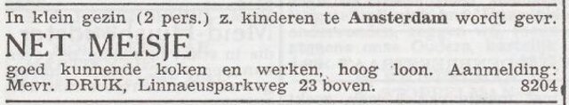 Advertentie 'personeel gevraagd' van Mientje Antje Druk-van Menk