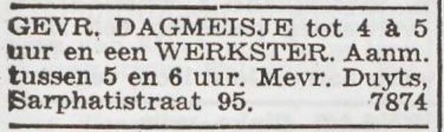 Advertentie 'personeel gevraagd' van Vrouwtje Duijts