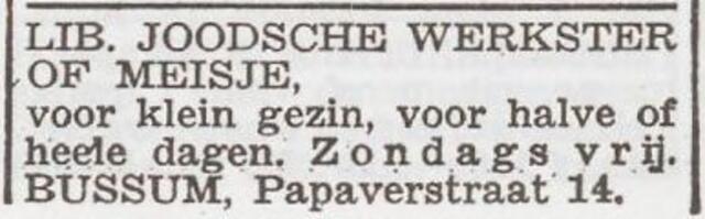 Advertentie 'personeel gevraagd' van het gezin Walter Hecht