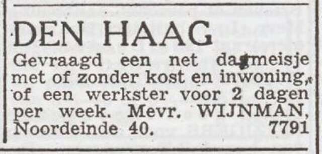Advertentie 'personeel gevraagd' van Reina Wijnman-Cohen