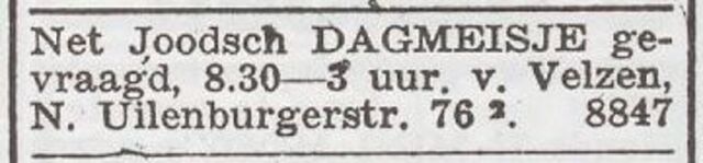 Advertentie 'personeel gevraagd' van het gezin Philip van Velzen