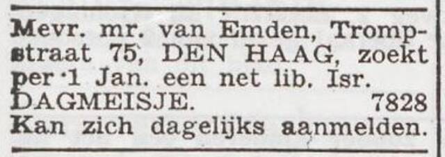 Advertentie 'personeel gevraagd' van Rosa van Emden-Lion