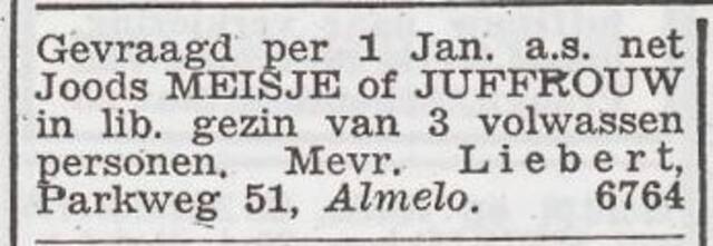 Advertentie 'personeel gevraagd' van Käthe Liebert-Lewinsohn