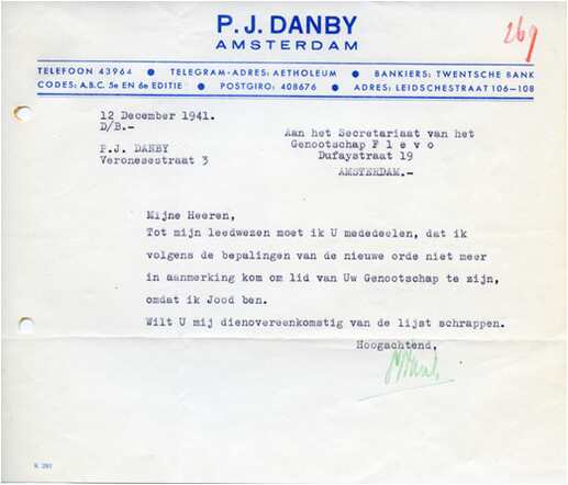 Opzegging lidmaatschap 1941.