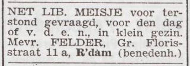 Advertentie 'personeel gevraagd' van Sophia Felder-van Dam