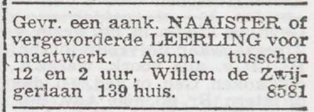 Advertentie 'personeel gevraagd' van Jolan Feldstein-Weber