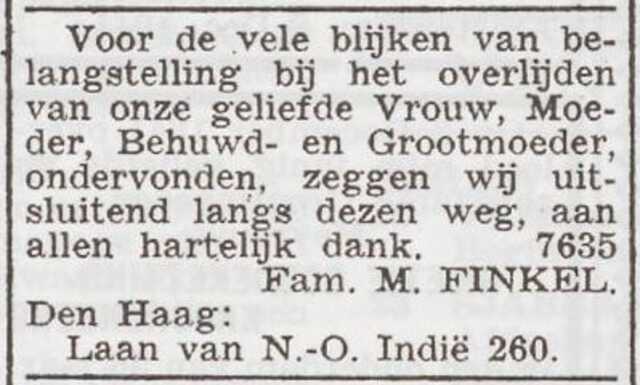 Dankbetuiging van Mozes Finkel