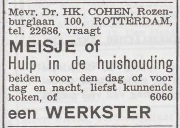 Advertentie 'personeel gevraagd' van Flora Cohen-Polak