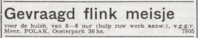 Advertentie 'personeel gevraagd' van Selina Polak-de Vries