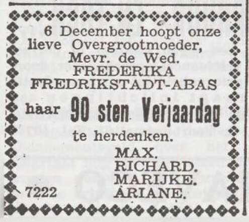 Viering van de 90ste verjaardag van Frederika Fredrikstadt-Abas