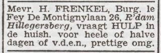 Advertentie 'personeel gevraagd' van Elizabeth en Hessel Frenkel