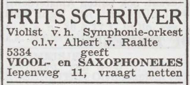 Advertentie van violist Frits Schrijver
