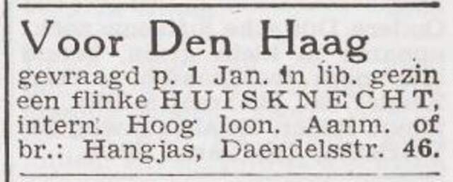 Advertentie 'personeel gevraagd' van het gezin Elkan Hangjas