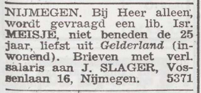 Advertentie 'personeel gevraagd' van Jozef Slager