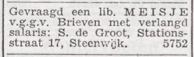 Advertentie 'personeel gevraagd' van Salomon de Groot