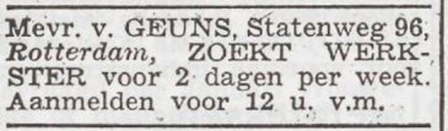 Advertentie 'personeel gevraagd' van Roza van Geuns-Vreede