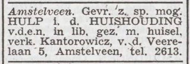 Advertentie 'personeel gevraagd' van het gezin Ernst Kantorowicz