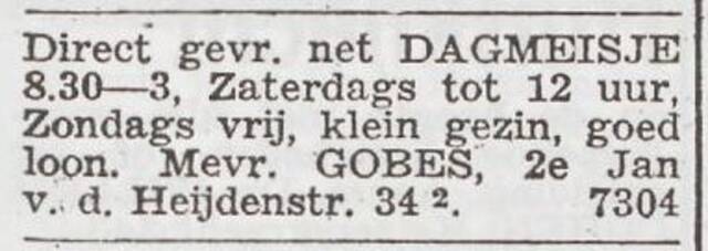 Advertentie 'personeel gevraagd' van Jeanette Gobes