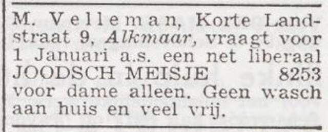 Advertentie 'personeel gevraagd' van Elisabeth Velleman-Godlieb