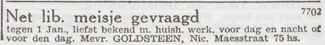 Advertentie 'personeel gevraagd' van Eva Goldsteen-Wolf