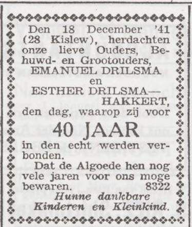 Viering van het 40-jarig huwelijk van Emanuel en Esther Drilsma