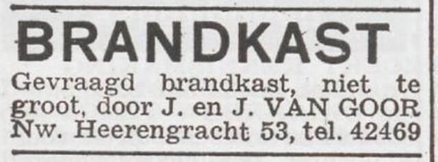 Advertentie 'te koop gevraagd' van Jacob van Goor