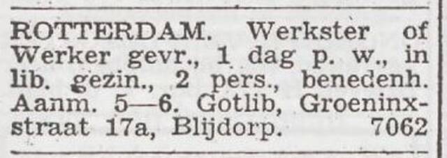 Advertentie 'personeel gevraagd' van Salomon Gotlib