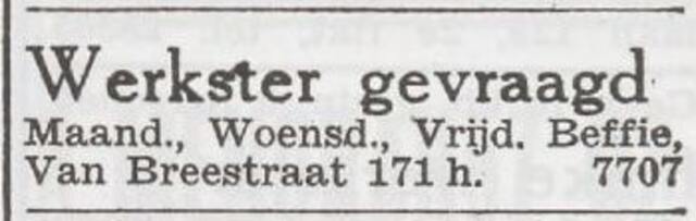 Advertentie 'personeel gevraagd' van het gezin Nathan Beffie