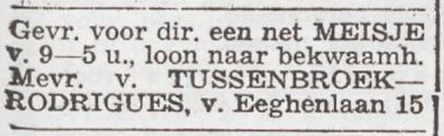 Advertentie 'personeel gevraagd' van Jeannette van Tussenbroek-Rodrigues