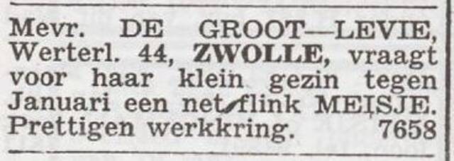 Advertentie 'personeel gevraagd' van Martha de Groot-Levie