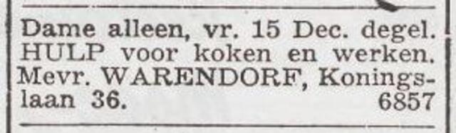 Advertentie 'personeel gevraagd' van Henriette Warendorf-van Lier