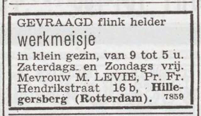 Advertentie 'personeel gevraagd' van Hester Levie-Monasch