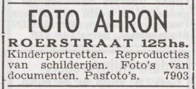 Advertentie van fotograaf Oskar Ahron