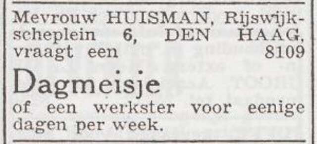 Advertentie 'personeel gevraagd'van Fanny Huisman-Frieser
