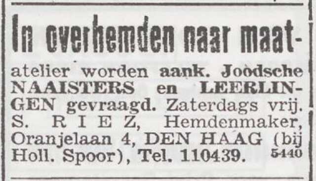 Advertentie 'personeel gevraagd' van Simon Riez