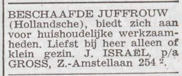 Advertentie 'personeel aangeboden' van Jennie Israel