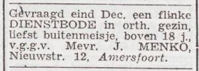 Advertentie 'personeel gevraagd' van Jettje Menko-de Zoete