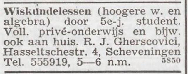 Advertentie van Ralph Jonathan Gherscovici