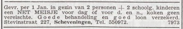 Advertentie 'personeel gevraagd' van het gezin Jozef Splitter