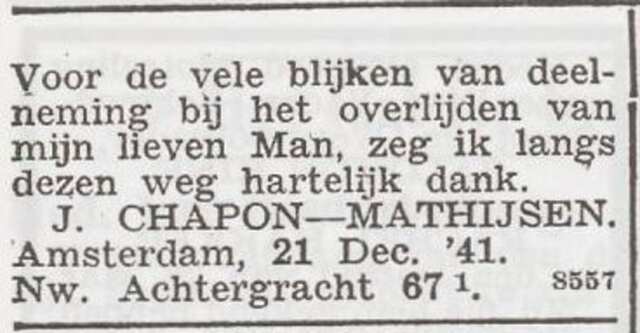 Dankbetuiging van Judith Chapon-Mathijse