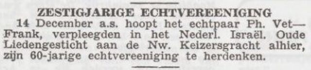 Viering 60-jarig huwelijk van Philip en Judith Vet-Frank