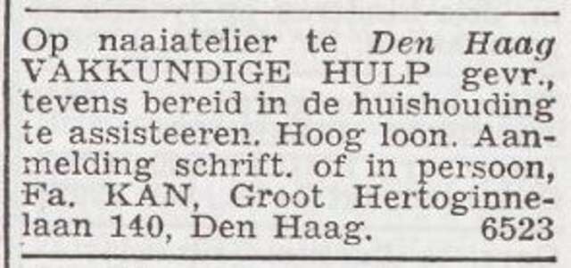 Advertentie 'personeel gevraagd' van het gezin Philip Kan