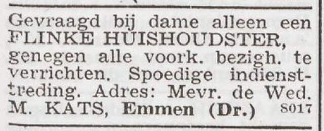 Advertentie 'personeel gevraagd' van Rieka Kats-Godschalk